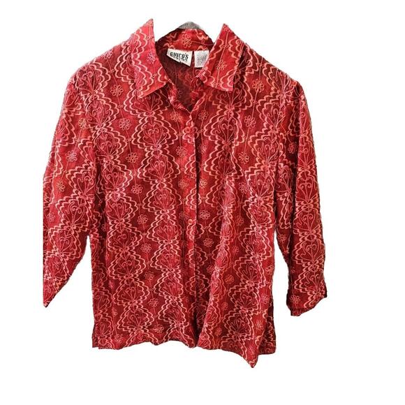 VTG CHICO'S DESIGN RED 100% Silk India Lightweight Button Jacket Sz 0‎ Small - Picture 1 of 3